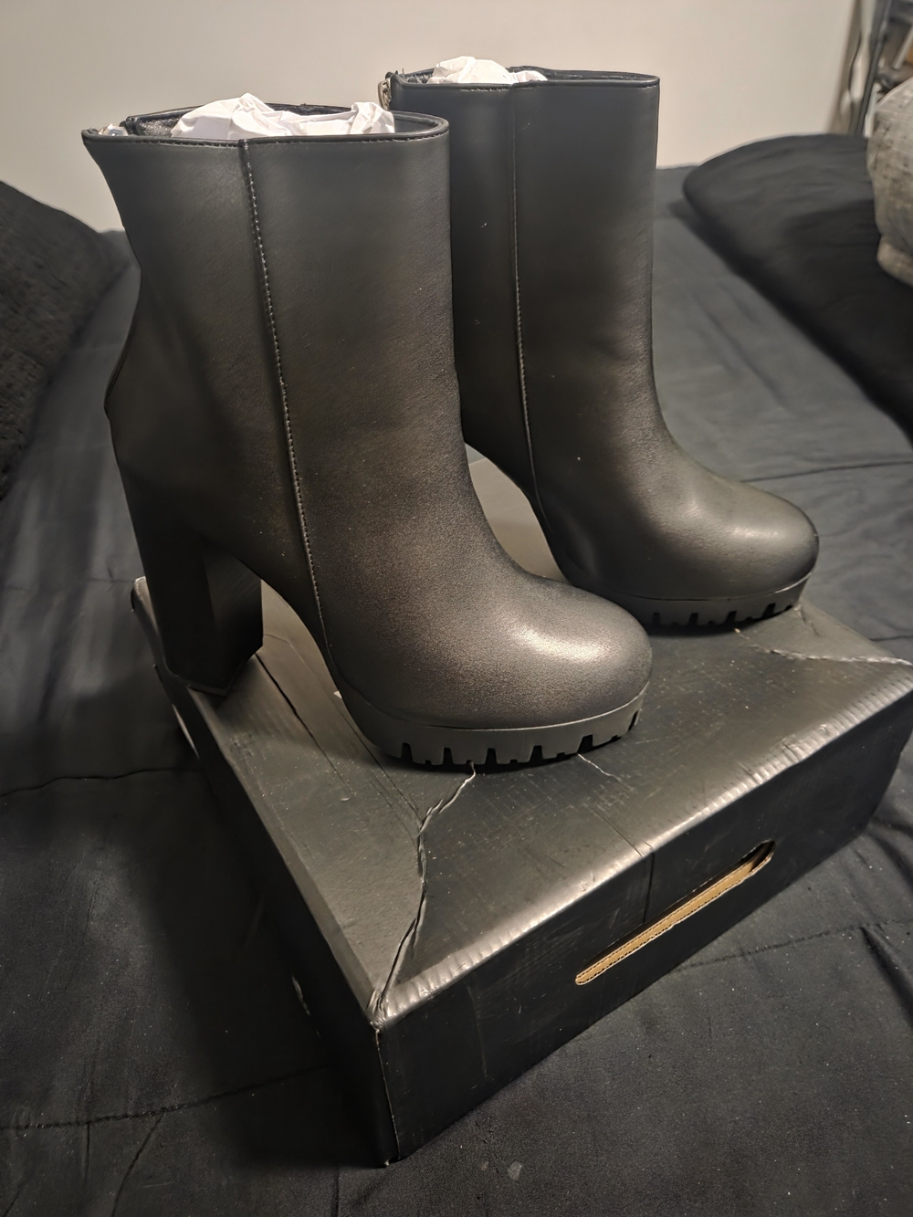 Fashion Nova Black Platform Lug Sole Ankle Booties